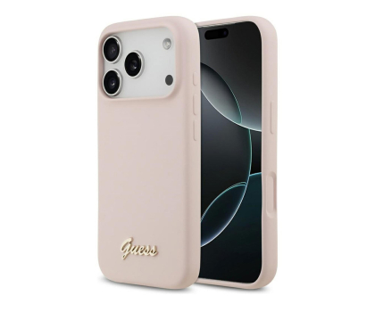 Etui do telefonów GUESS Silicone Script Metal Logo MagSafe do iPhone 17 Pro różowy
